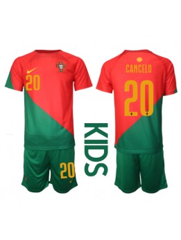 Portugal Joao Cancelo #20 Heimtrikotsatz für Kinder WM 2022 Kurzarm (+ Kurze Hosen)
